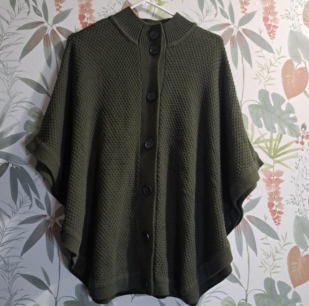 Denim&Co Dark Green Button Up Shrug Sweater